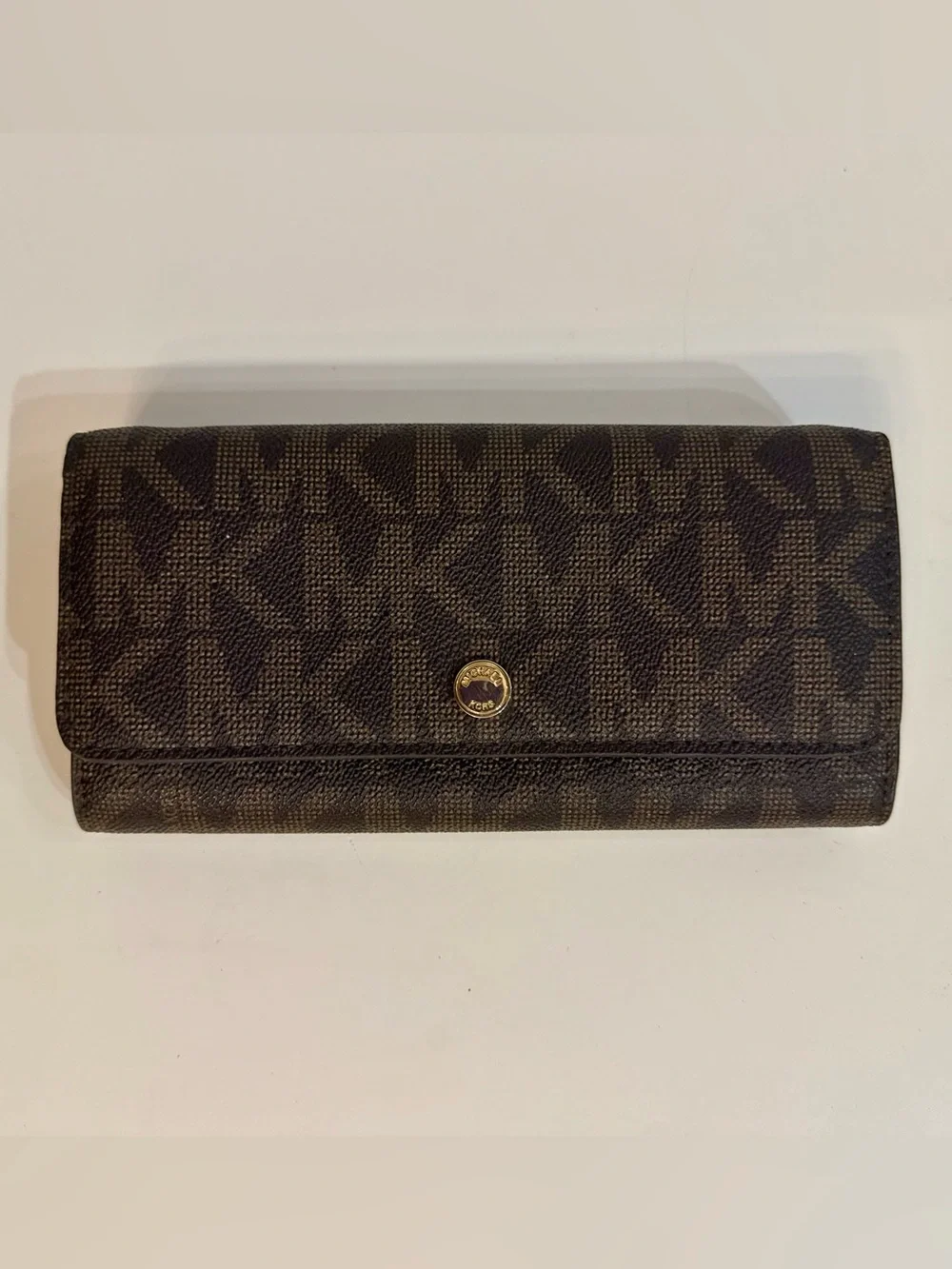 Michael Kors Brown Signature Wallet Purse with Gold Tone Snap